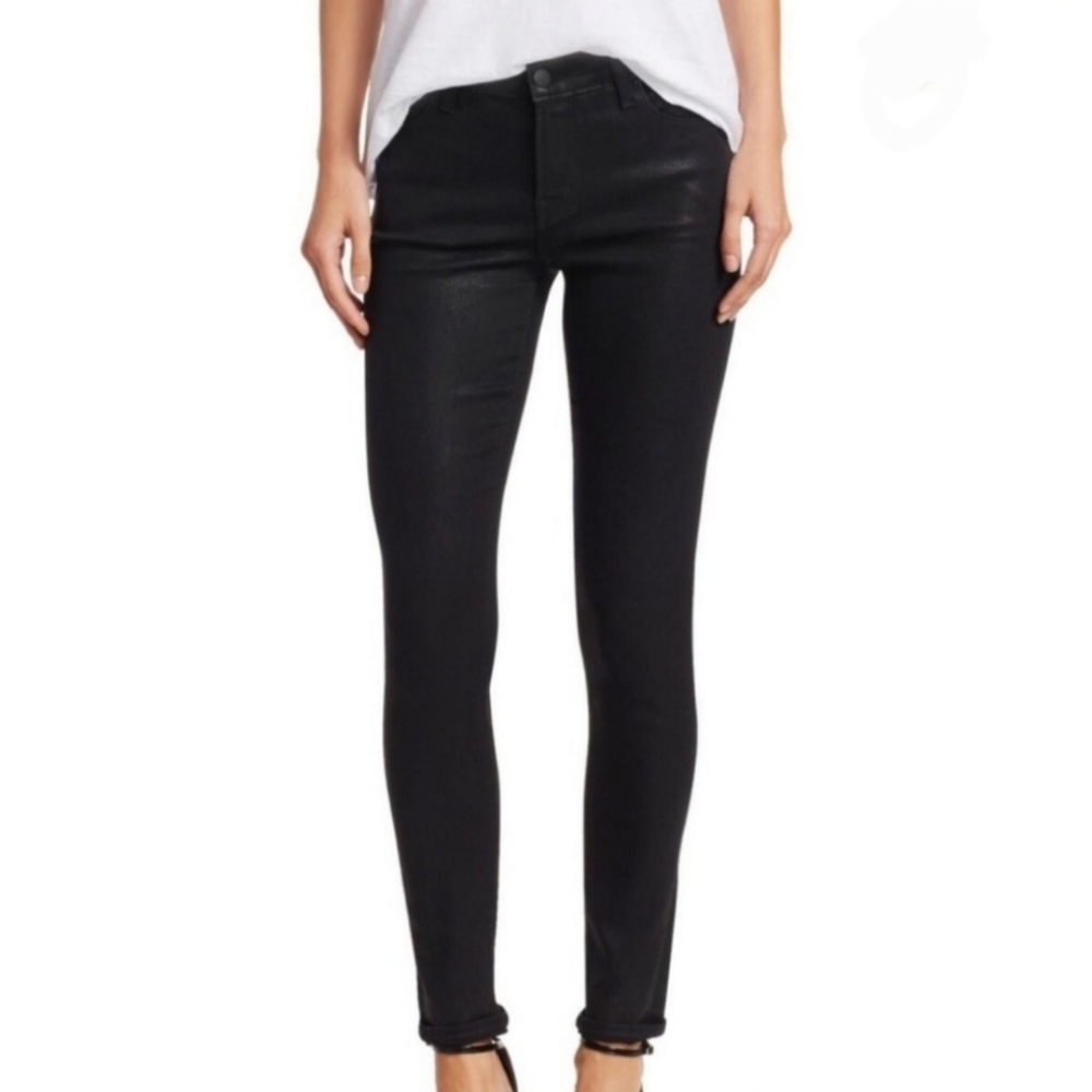 J BRAND low-rise coated denim skinny leggings in black size 28